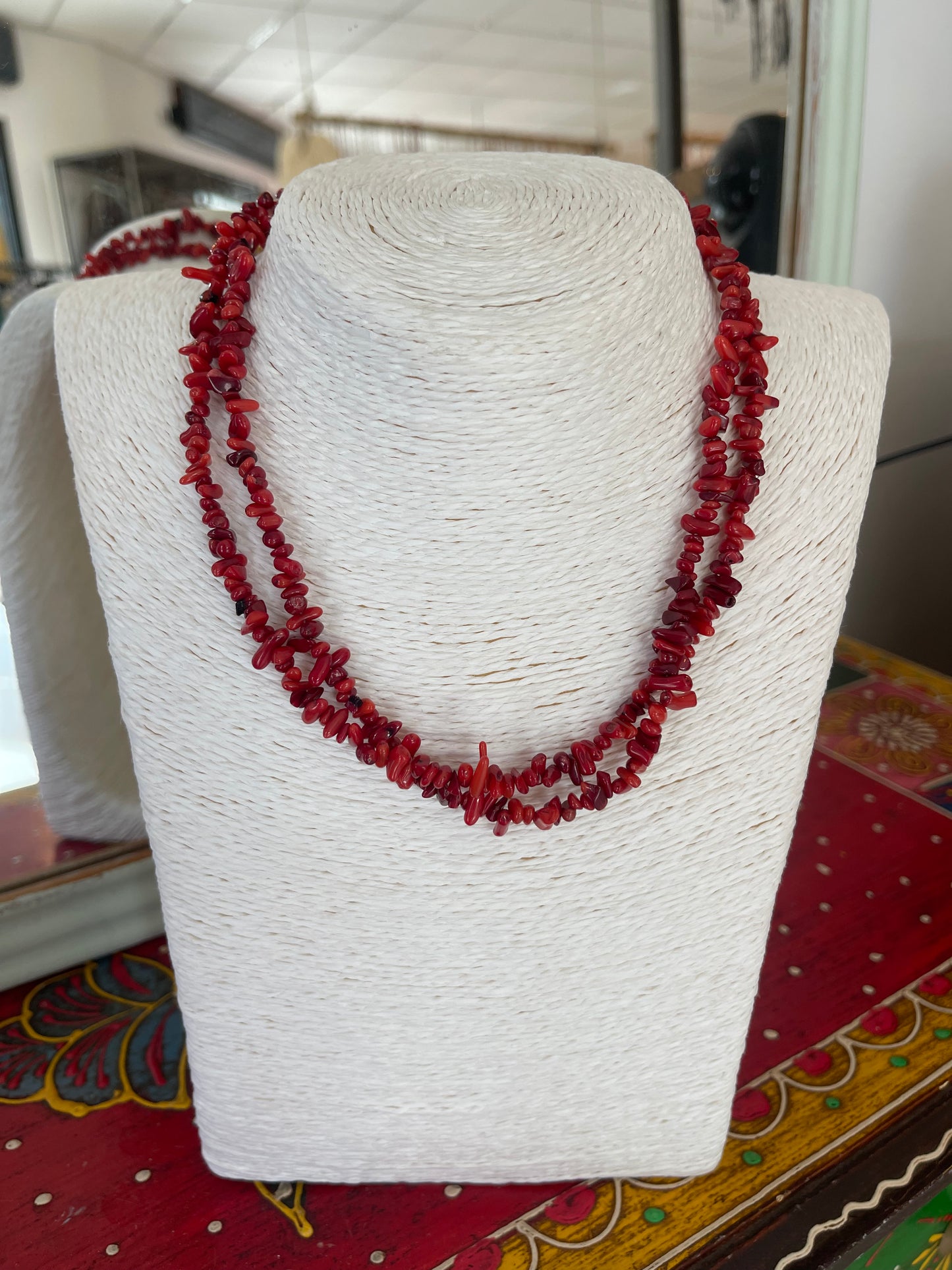 Collar doble coral rojo