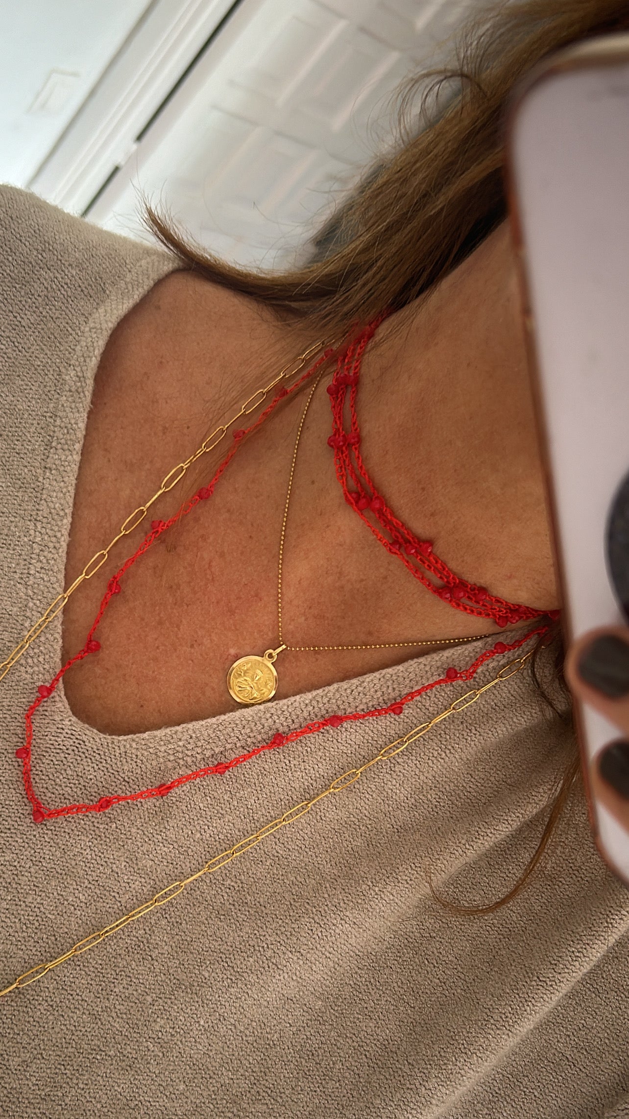 Collar piedras hilo Rojo